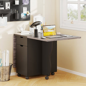 Folding Dining Table 3-in-1 Space-Saving Drop Leaf Kitchen Table with Lockable Wheels-Black view 3