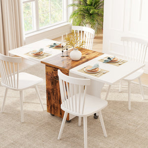 Folding Dining Table 3-in-1 Space-Saving Drop Leaf Kitchen Table with Lockable Wheels-Brown view 3
