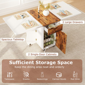 Folding Dining Table 3-in-1 Space-Saving Drop Leaf Kitchen Table with Lockable Wheels-Brown view 9