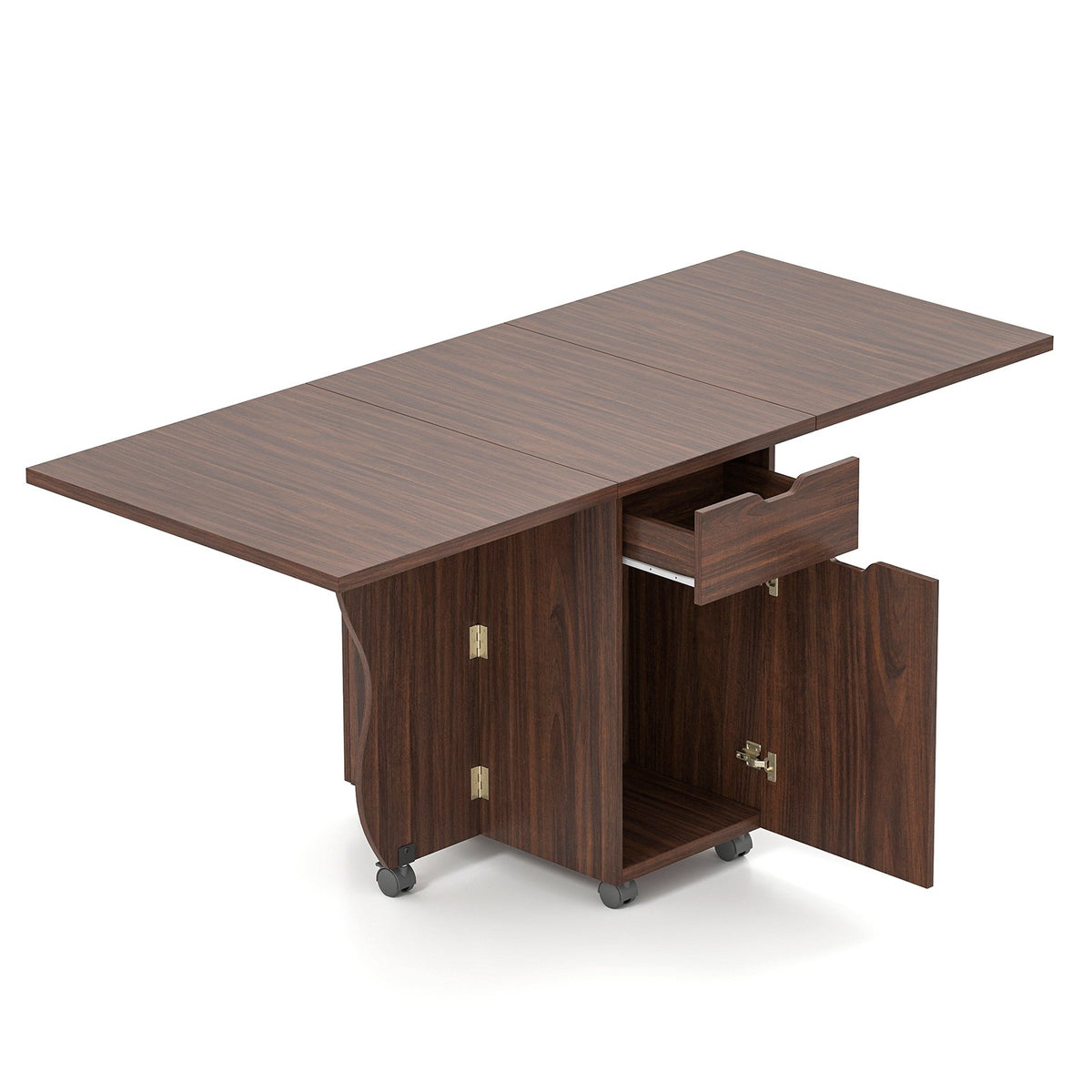 Folding Dining Table 3-in-1 Space-Saving Drop Leaf Kitchen Table with Lockable Wheels-Walnut view 4