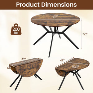 Folding Dining Table 47 Inch Extendable Round Kitchen Table with Drop Leaves-Rustic Brown view 4