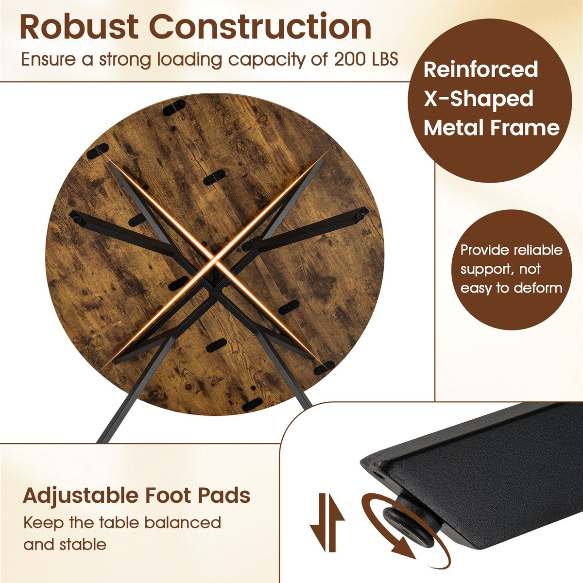 Folding Dining Table 47 Inch Extendable Round Kitchen Table with Drop Leaves-Rustic Brown view 9