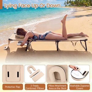 Folding Face Down Tanning Chair with Face Hole 3 Removable Pillows-Beige view 6
