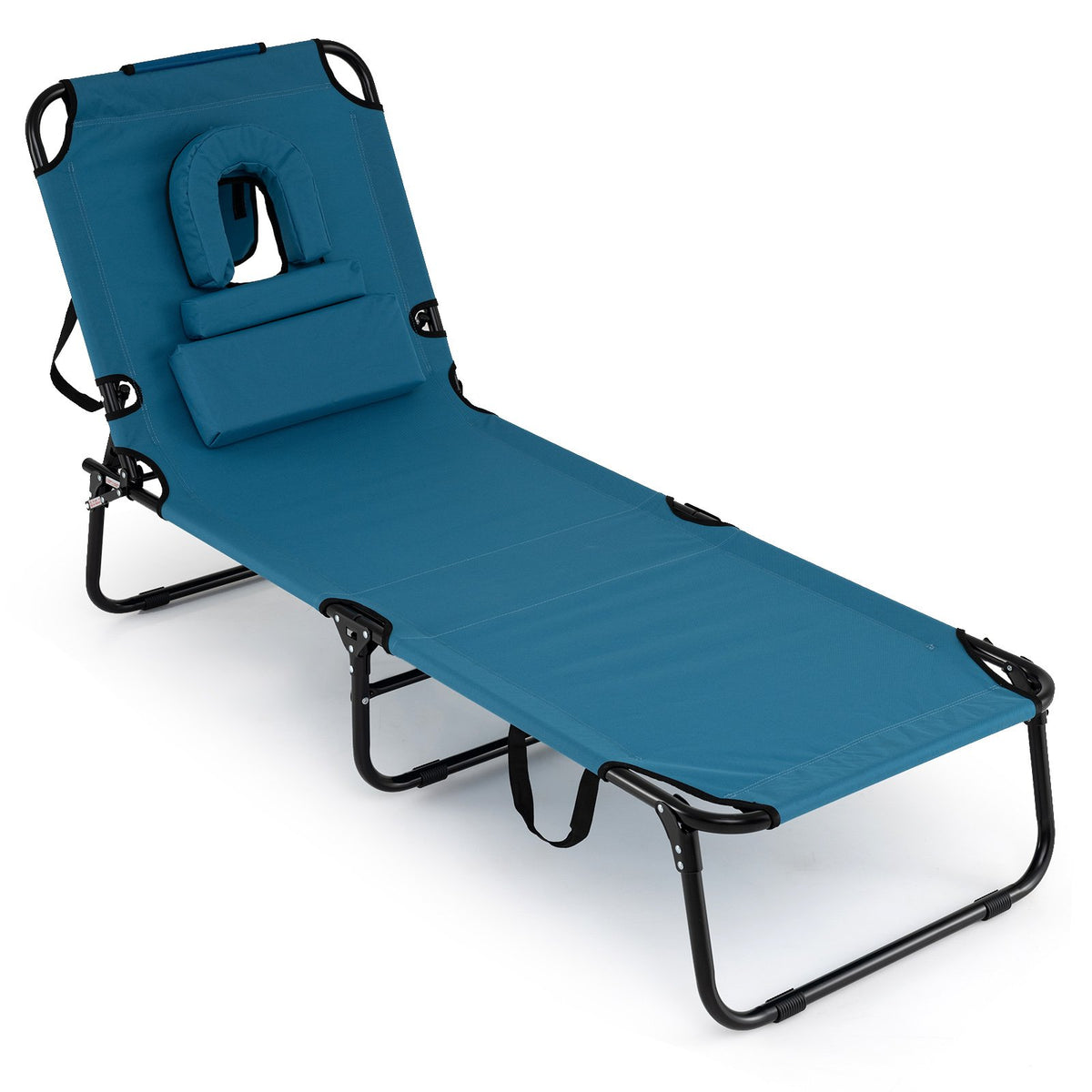 Folding Face Down Tanning Chair with Face Hole 3 Removable Pillows-Blue