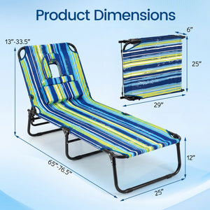 Folding Face Down Tanning Chair with Face Hole 3 Removable Pillows-Blue Stripe view 5