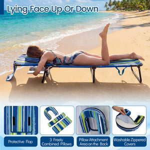 Folding Face Down Tanning Chair with Face Hole 3 Removable Pillows-Blue Stripe view 7