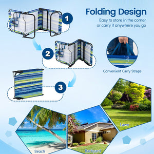 Folding Face Down Tanning Chair with Face Hole 3 Removable Pillows-Blue Stripe view 8