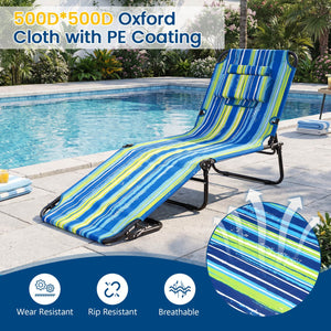 Folding Face Down Tanning Chair with Face Hole 3 Removable Pillows-Blue Stripe view 9