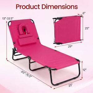Folding Face Down Tanning Chair with Face Hole 3 Removable Pillows-Pink view 3