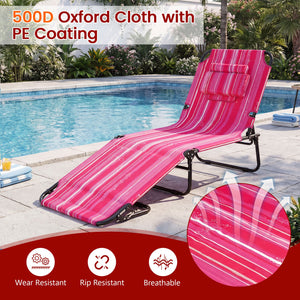Folding Face Down Tanning Chair with Face Hole 3 Removable Pillows-Pink Stripe view 5