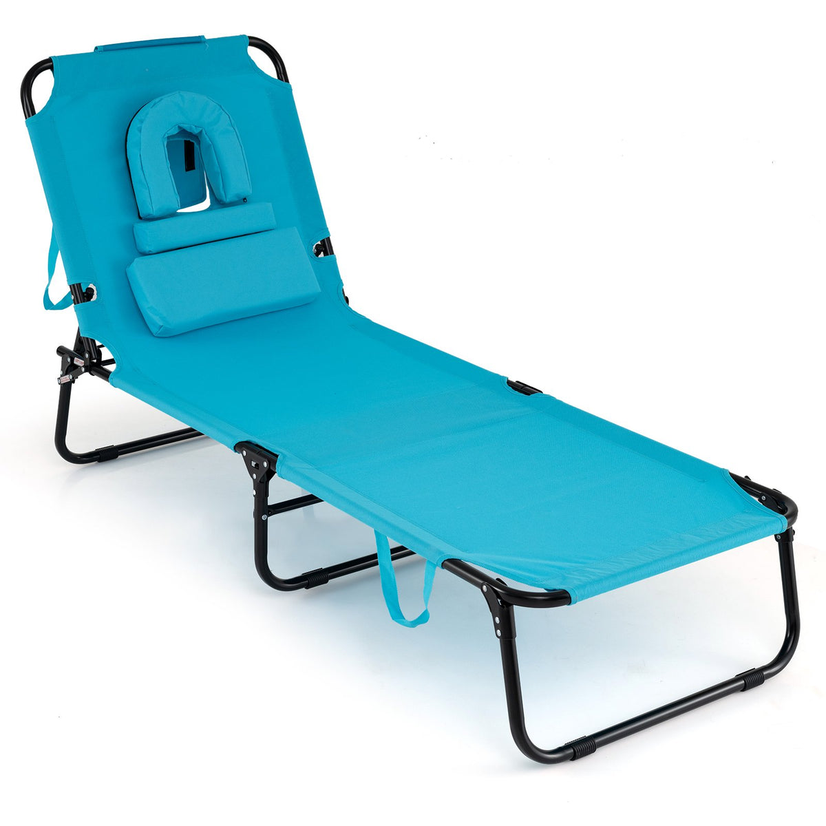 Folding Face Down Tanning Chair with Face Hole 3 Removable Pillows-Turquoise