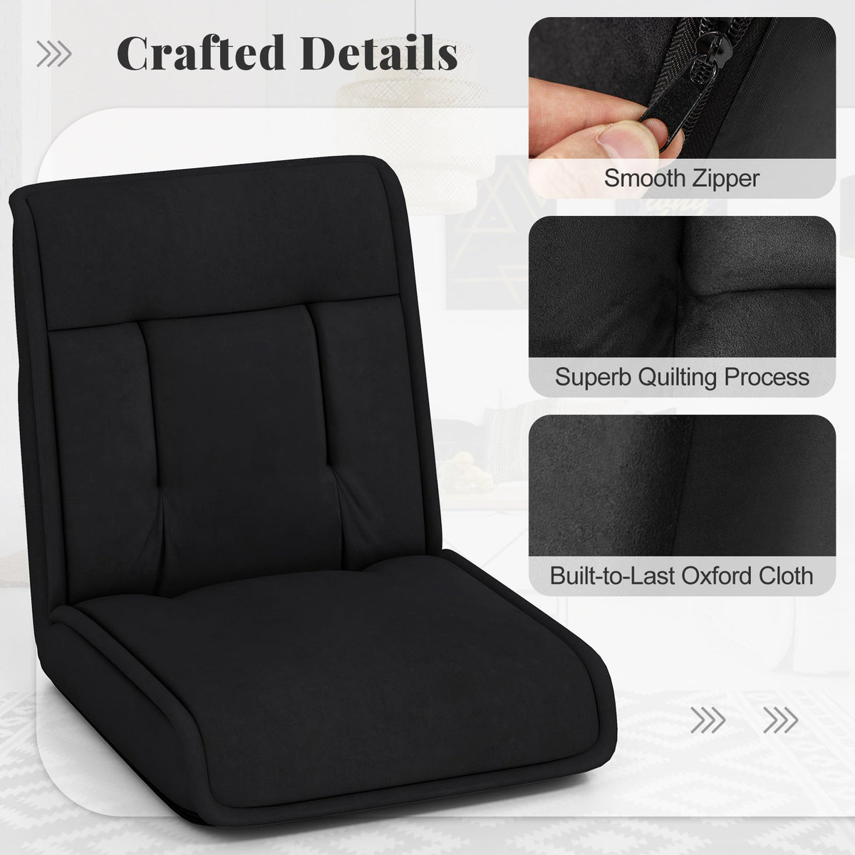 Folding Floor Chair Convertible Lazy Chair with 14-Poistion Adjustable Backrest-Black view 9