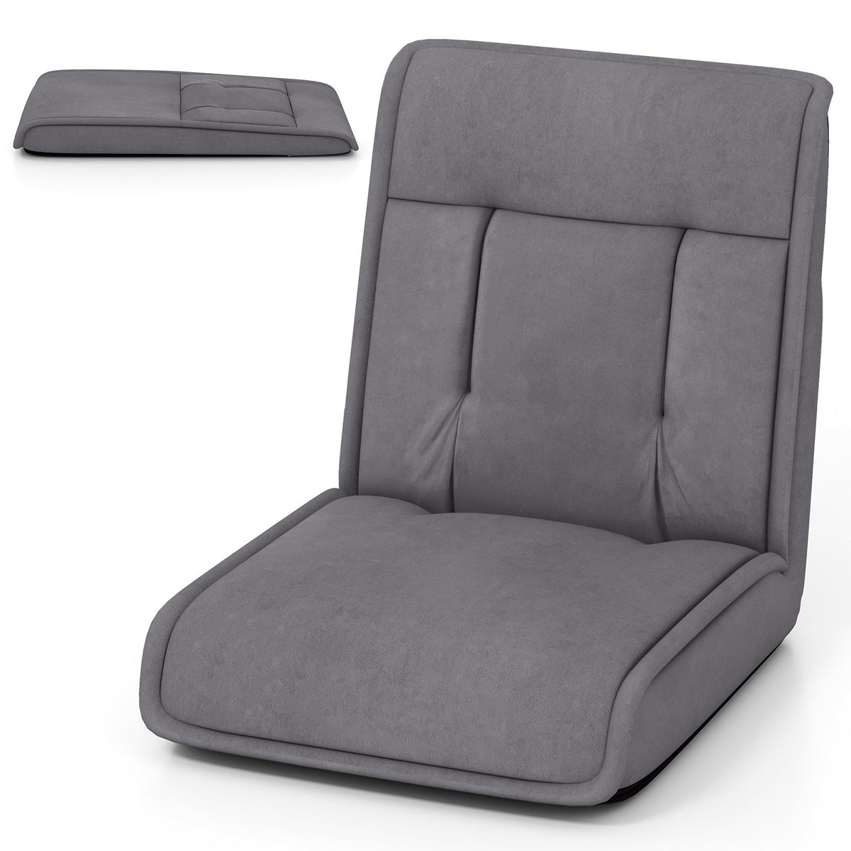 Folding Floor Chair Convertible Lazy Chair with 14-Poistion Adjustable Backrest-Gray view 4