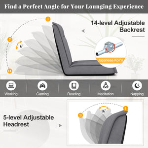 Folding Floor Chair Convertible Lazy Chair with 14-Poistion Adjustable Backrest-Gray view 6