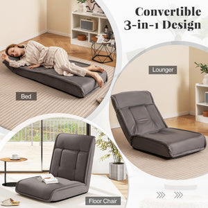 Folding Floor Chair Convertible Lazy Chair with 14-Poistion Adjustable Backrest-Gray view 8