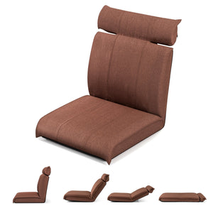 Folding Floor Chair with 14-Poistion Adjustable Backrest and 5-Position Adjustable Headrest-Brown view 4