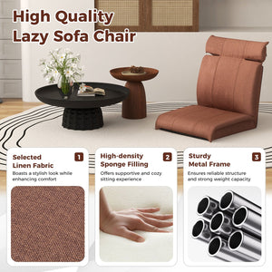 Folding Floor Chair with 14-Poistion Adjustable Backrest and 5-Position Adjustable Headrest-Brown view 7