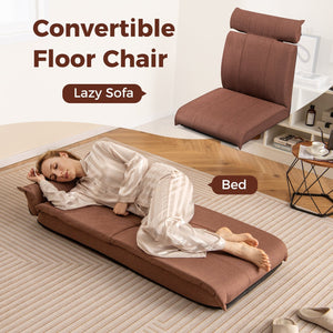 Folding Floor Chair with 14-Poistion Adjustable Backrest and 5-Position Adjustable Headrest-Brown view 8