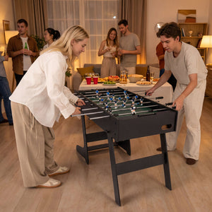 Folding Foosball Table 4ft x 2ft Competition-Sized Soccer Table with 2 Balls and Slide Scorers-Black view 3