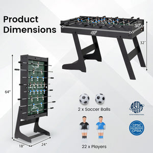 Folding Foosball Table 4ft x 2ft Competition-Sized Soccer Table with 2 Balls and Slide Scorers-Black view 5