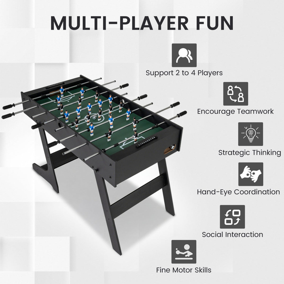 Folding Foosball Table 4ft x 2ft Competition-Sized Soccer Table with 2 Balls and Slide Scorers-Black view 8