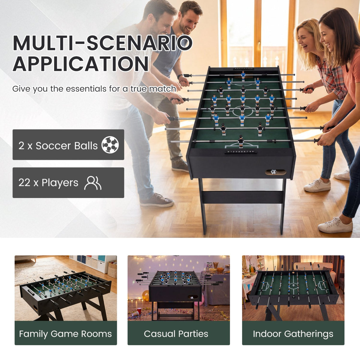 Folding Foosball Table 4ft x 2ft Competition-Sized Soccer Table with 2 Balls and Slide Scorers-Black view 9