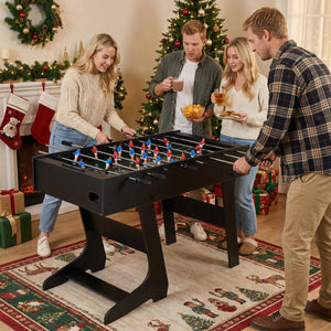 Folding Foosball Table with 22 Players and Slide Scorers Space-Saving Game Table-Black