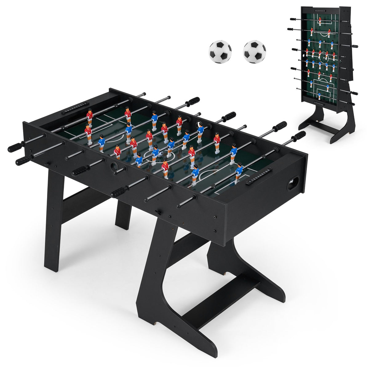 Folding Foosball Table with 22 Players and Slide Scorers Space-Saving Game Table-Black view 4