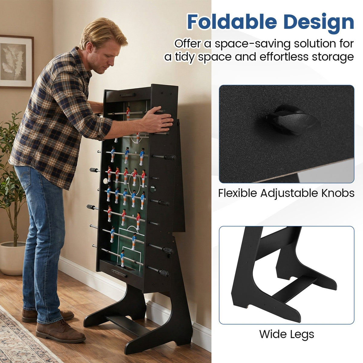 Folding Foosball Table with 22 Players and Slide Scorers Space-Saving Game Table-Black view 6