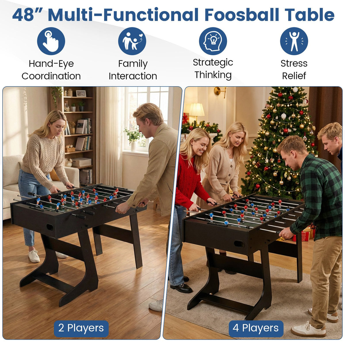 Folding Foosball Table with 22 Players and Slide Scorers Space-Saving Game Table-Black view 7