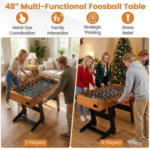 Folding Foosball Table with 22 Players and Slide Scorers Space-Saving Game Table-Natural view 7