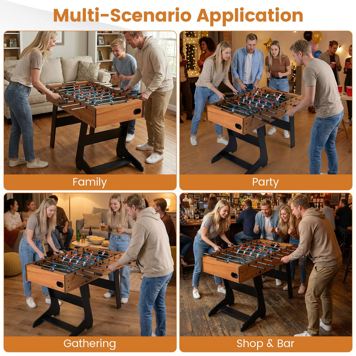 Folding Foosball Table with 22 Players and Slide Scorers Space-Saving Game Table-Natural view 8