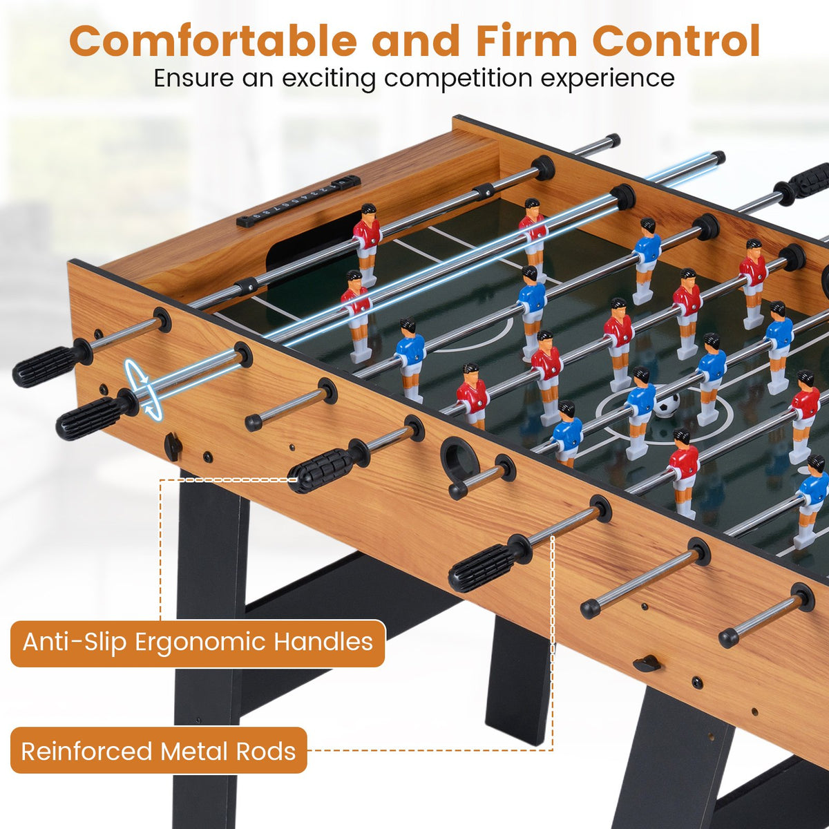 Folding Foosball Table with 22 Players and Slide Scorers Space-Saving Game Table-Natural view 9