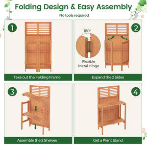 Folding Garden Potting Bench with 2-tier Storage Shelves and Teak Oil Finish for Garden Yard Balcony view 8