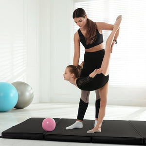 Folding Gymnastics Mat with Carry Handles and Sweatproof Detachable PU Leather Cover-Black view 2