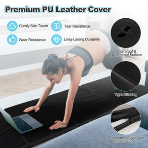 Folding Gymnastics Mat with Carry Handles and Sweatproof Detachable PU Leather Cover-Black view 6