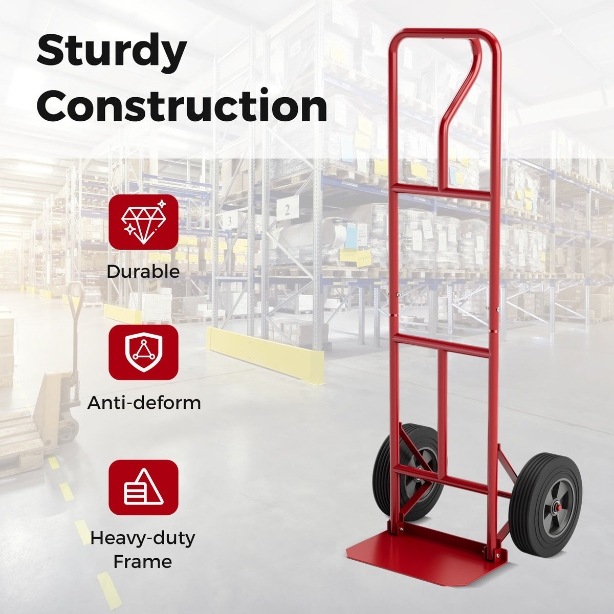 P-Handle Hand Truck with Foldable Load Plate for Warehouse Garage-Red view 5