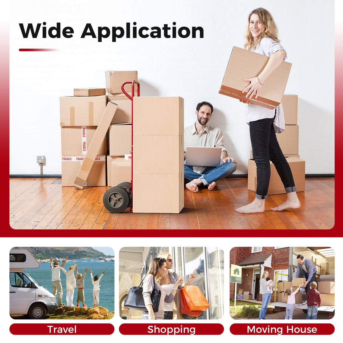 P-Handle Hand Truck with Foldable Load Plate for Warehouse Garage-Red view 6