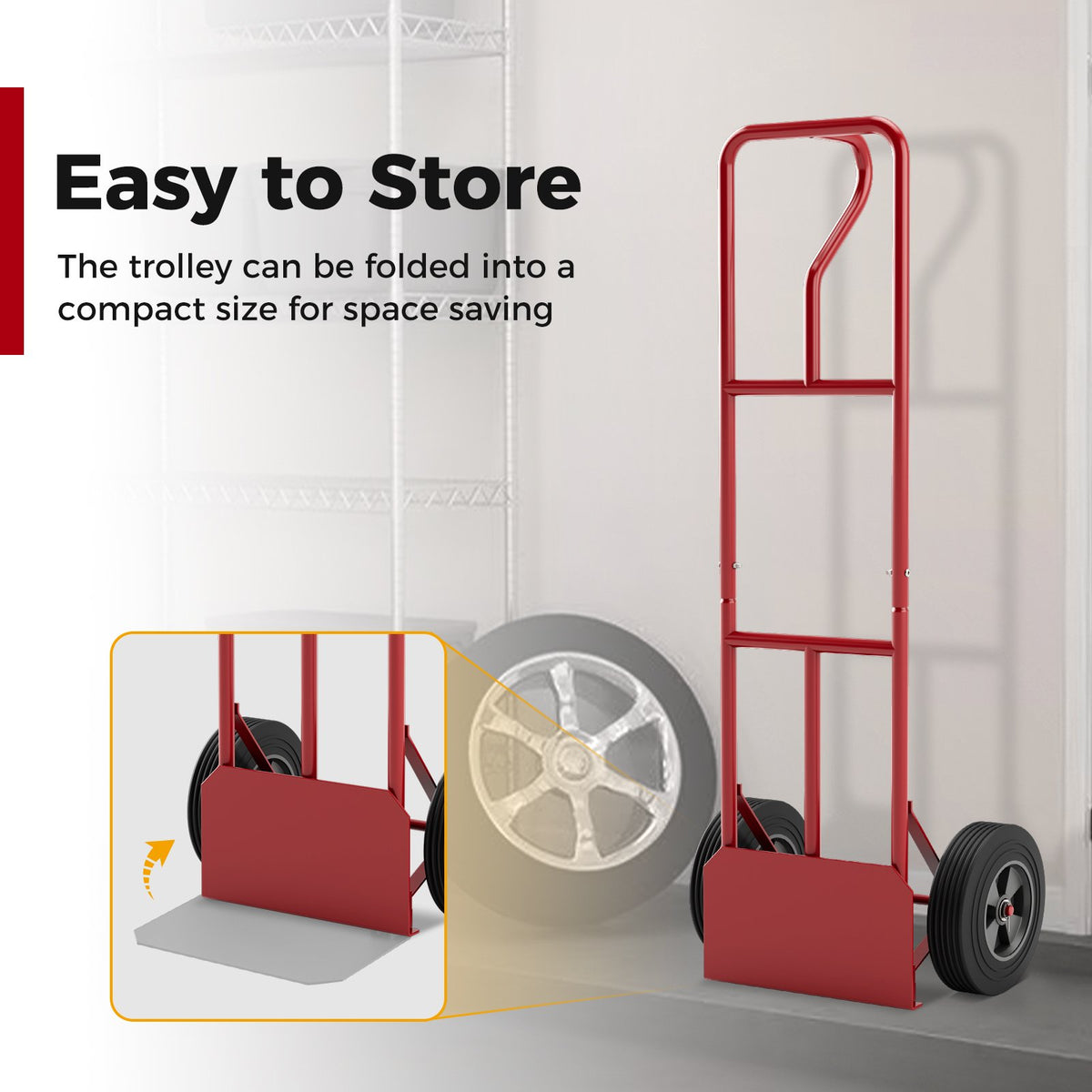 P-Handle Hand Truck with Foldable Load Plate for Warehouse Garage-Red view 7