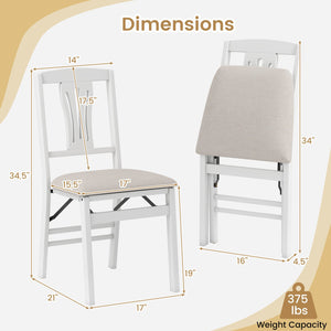 Folding Kitchen Chairs Set of 2 Upholstered Dining Chairs with Comfy Padded Seats-White view 4