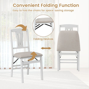 Folding Kitchen Chairs Set of 2 Upholstered Dining Chairs with Comfy Padded Seats-White view 5