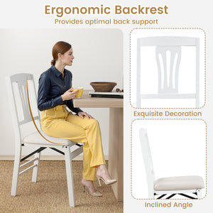 Folding Kitchen Chairs Set of 2 Upholstered Dining Chairs with Comfy Padded Seats-White view 7