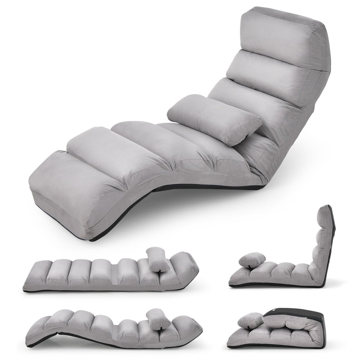 Folding Lazy Sofa Couch with Pillow-Gray view 4