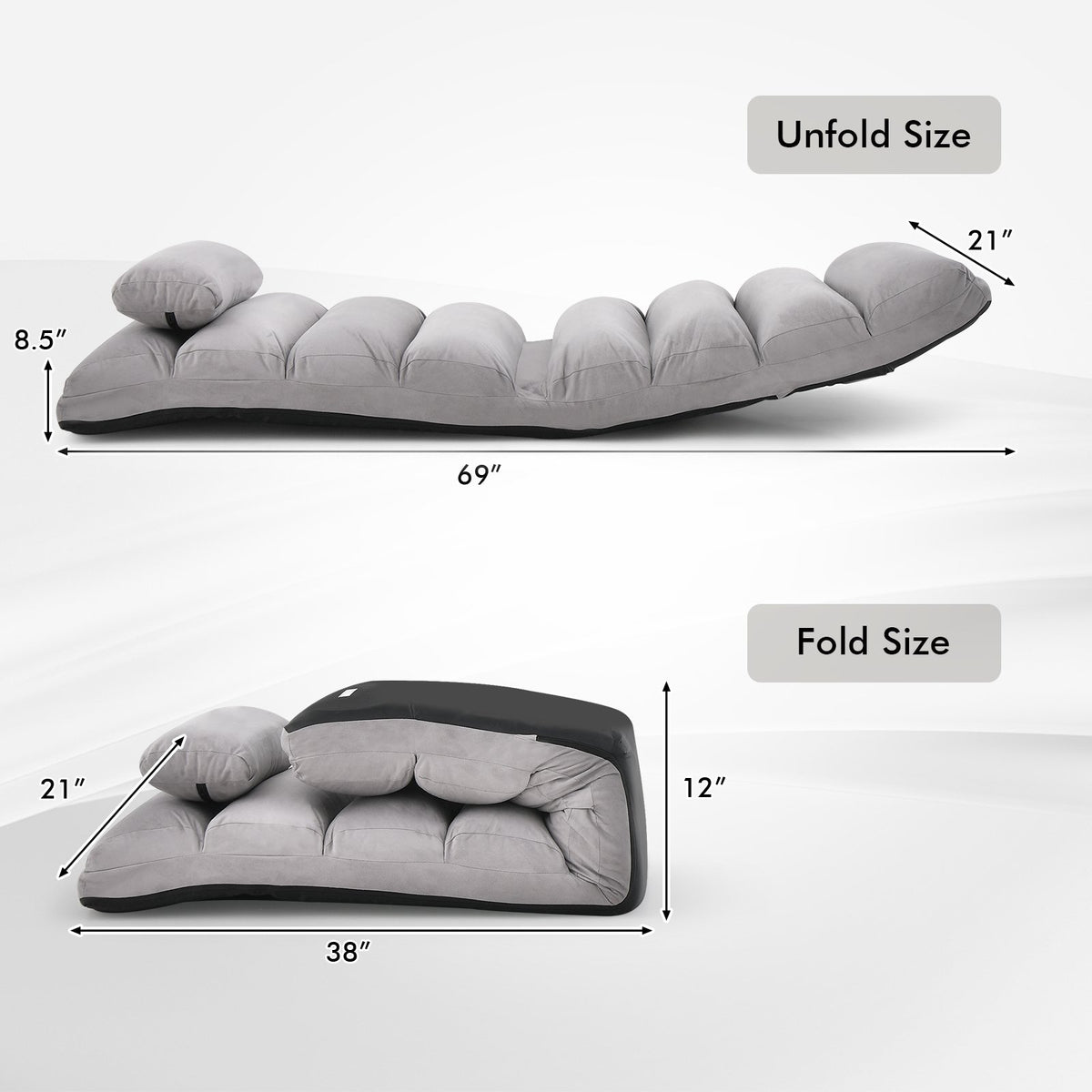 Folding Lazy Sofa Couch with Pillow-Gray view 5