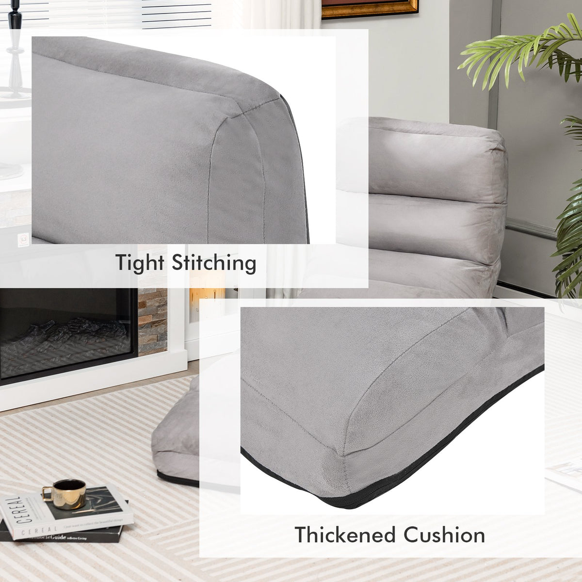 Folding Lazy Sofa Couch with Pillow-Gray view 7