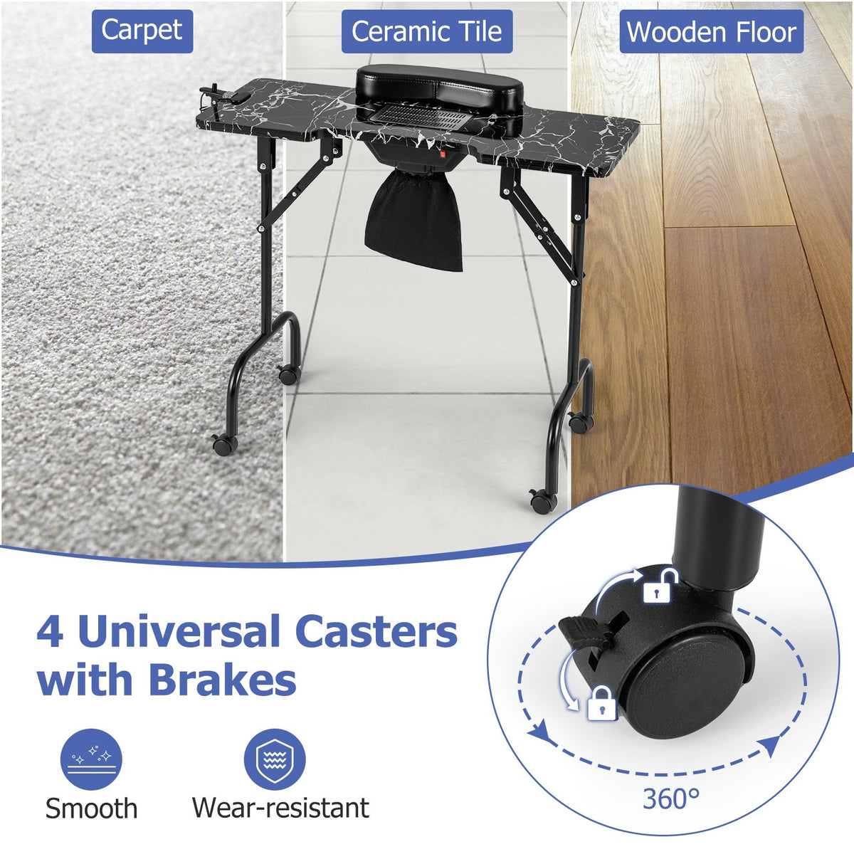 Folding Manicure Nail Table with Electric Dust Collector-Black view 7