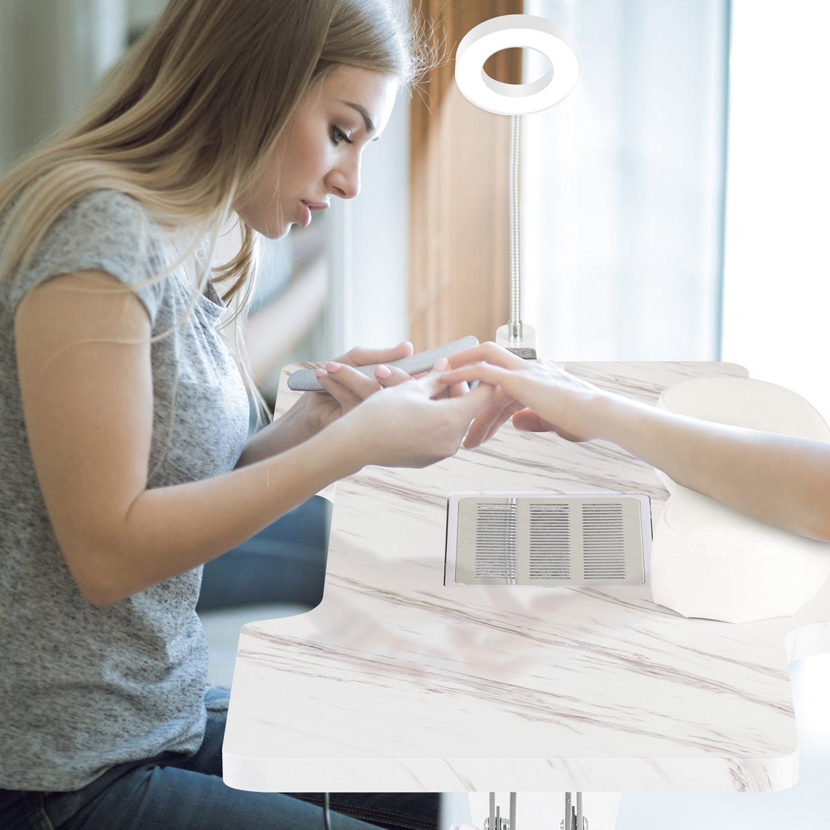 Folding Manicure Nail Table with Electric Dust Collector-White view 3