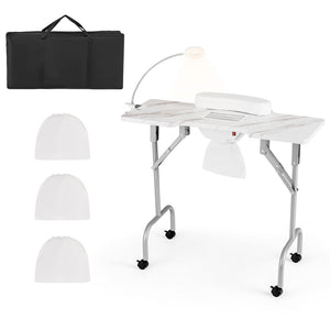 Folding Manicure Nail Table with Electric Dust Collector-White view 4