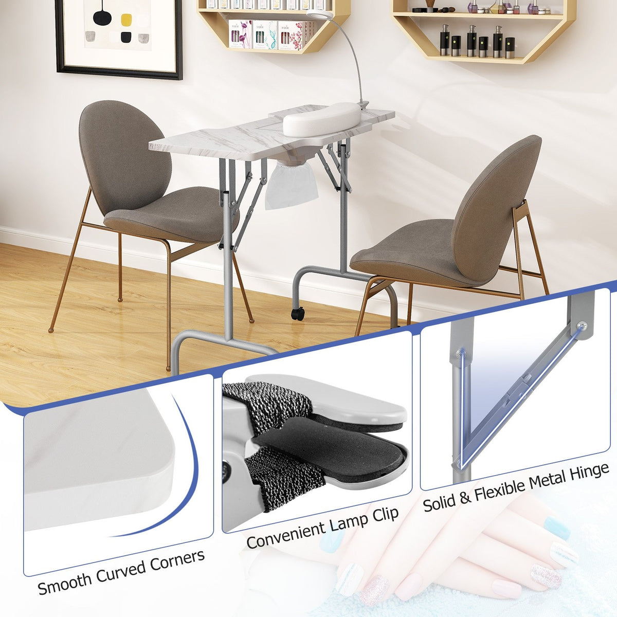 Folding Manicure Nail Table with Electric Dust Collector-White view 6