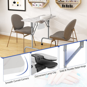 Folding Manicure Nail Table with Electric Dust Collector-White view 6